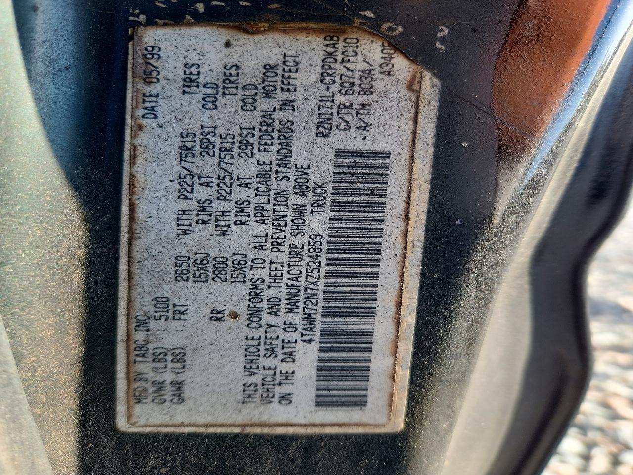 1999 Toyota Tacoma Base Black vin: 4TAWM72N7XZ524859