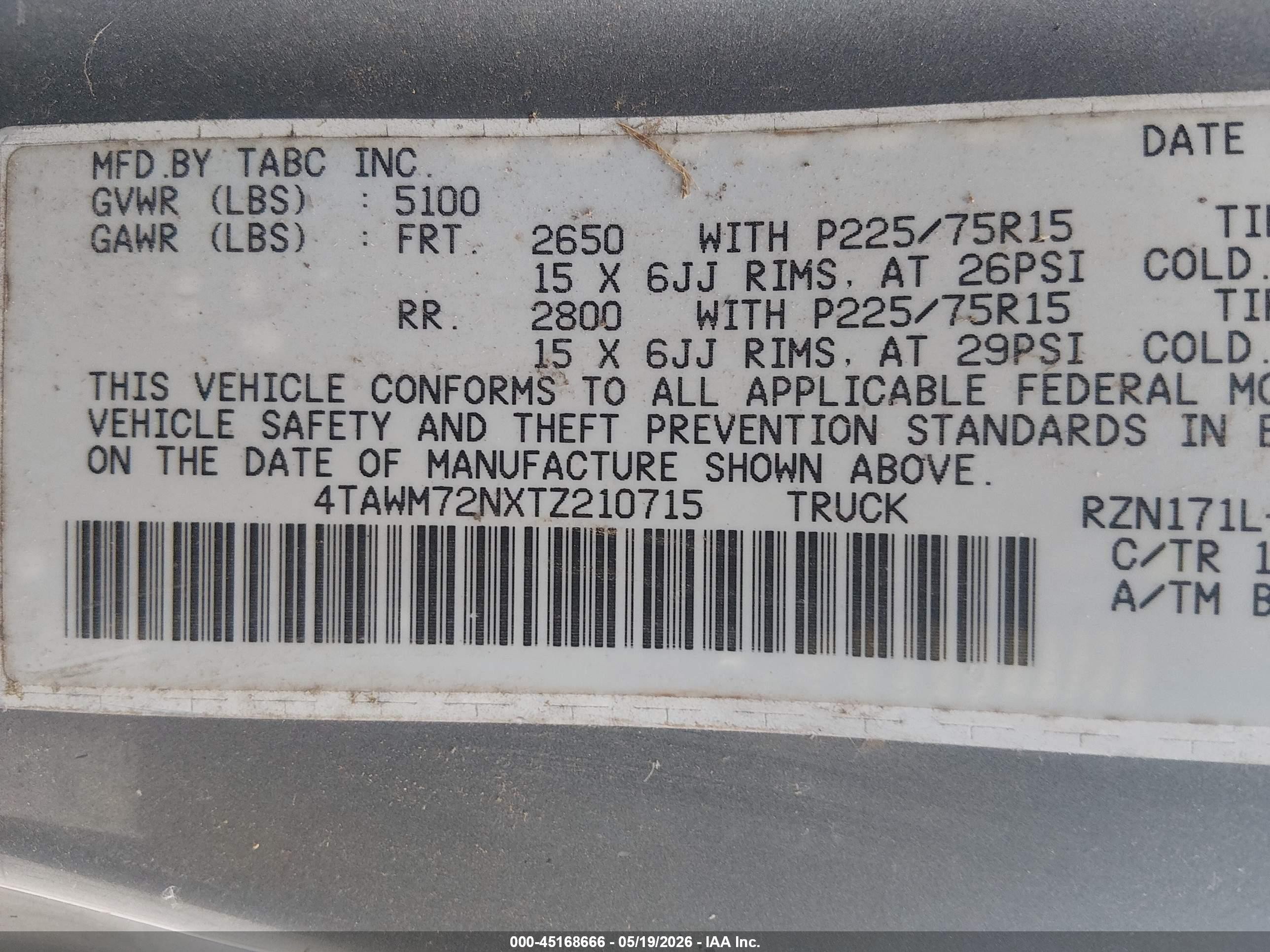 1996 Toyota Tacoma Xtracab Gray vin: 4TAWM72NXTZ210715