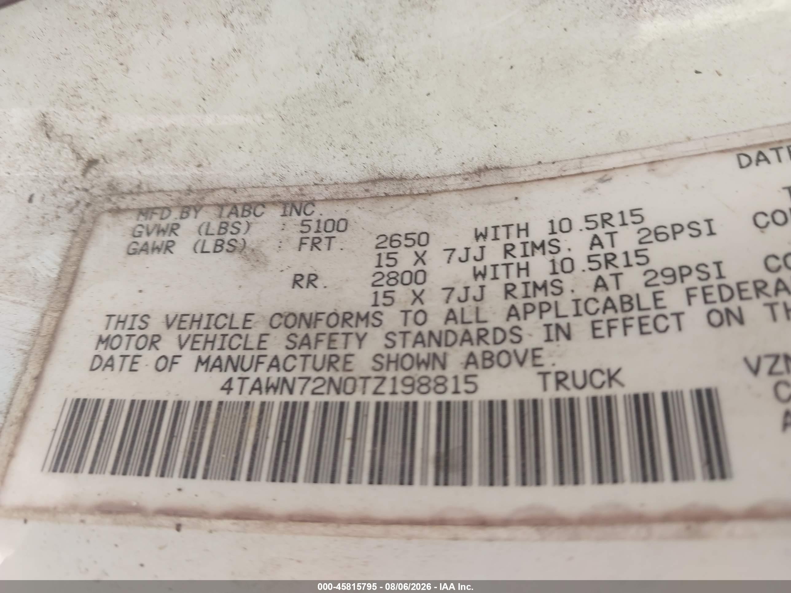 1996 Toyota Tacoma Xtracab White vin: 4TAWN72N0TZ198815