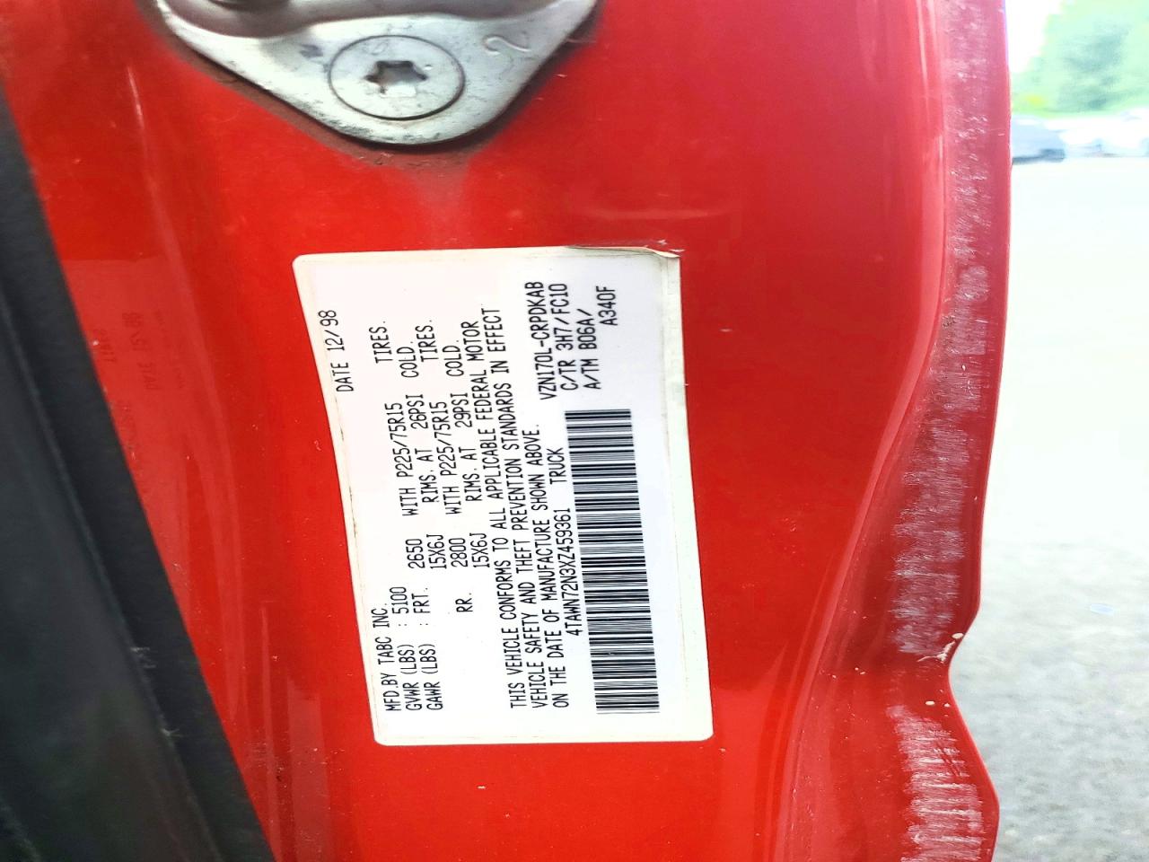 1999 Toyota Tacoma Xtracab Red vin: 4TAWN72N3XZ459361
