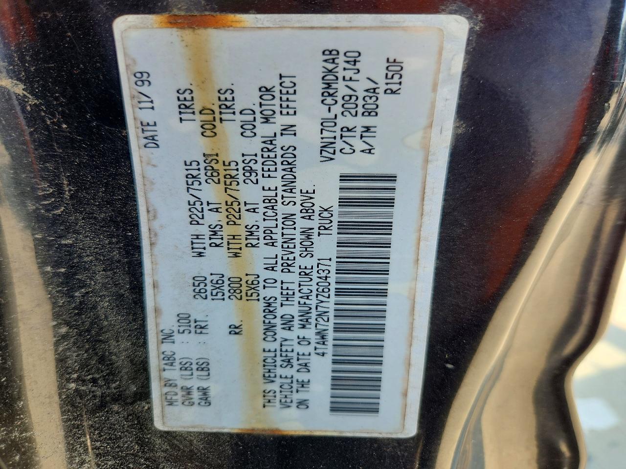 2000 Toyota Tacoma Xtracab Black vin: 4TAWN72N7YZ604371