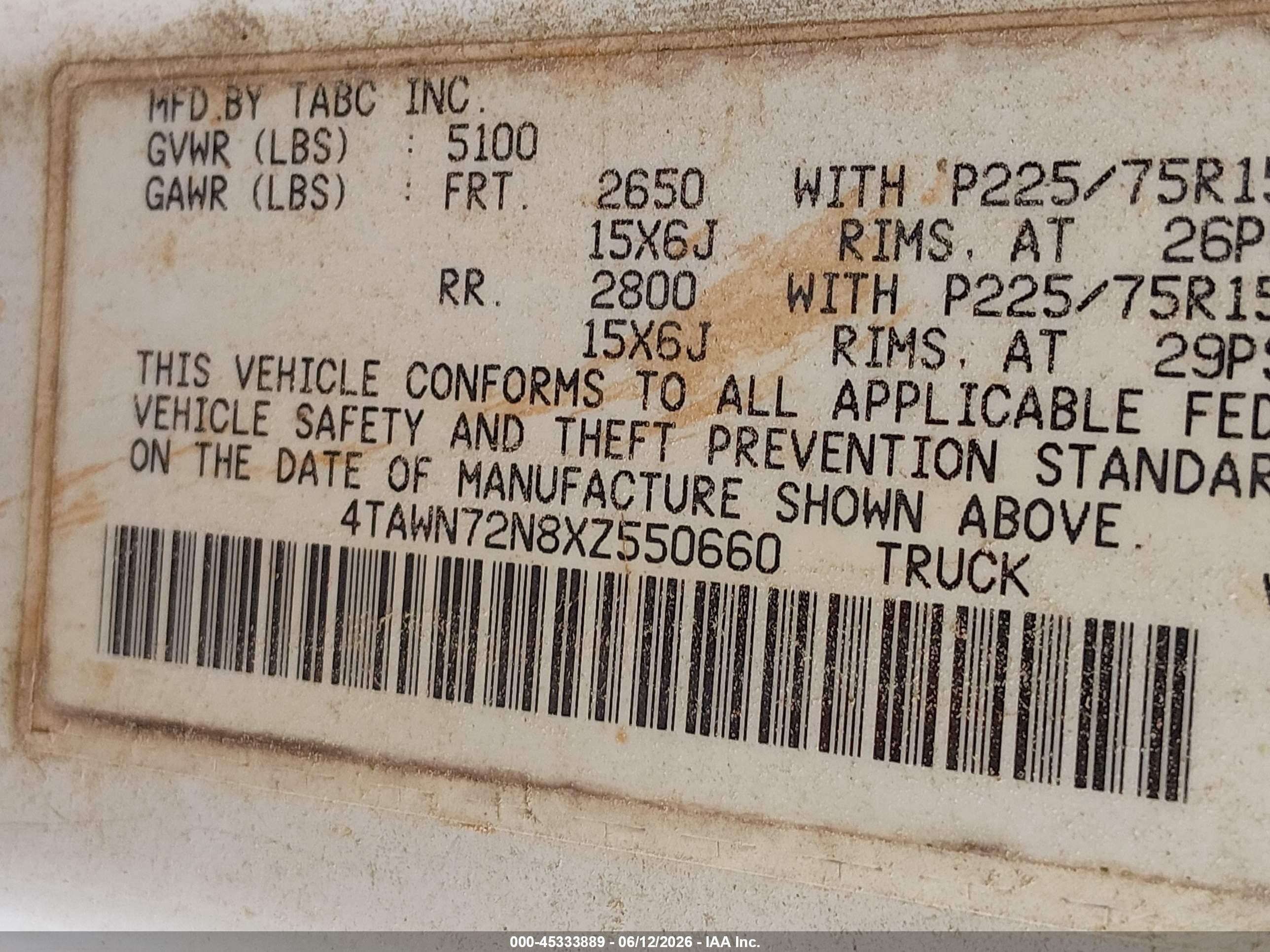 1999 Toyota Tacoma White vin: 4TAWN72N8XZ550660