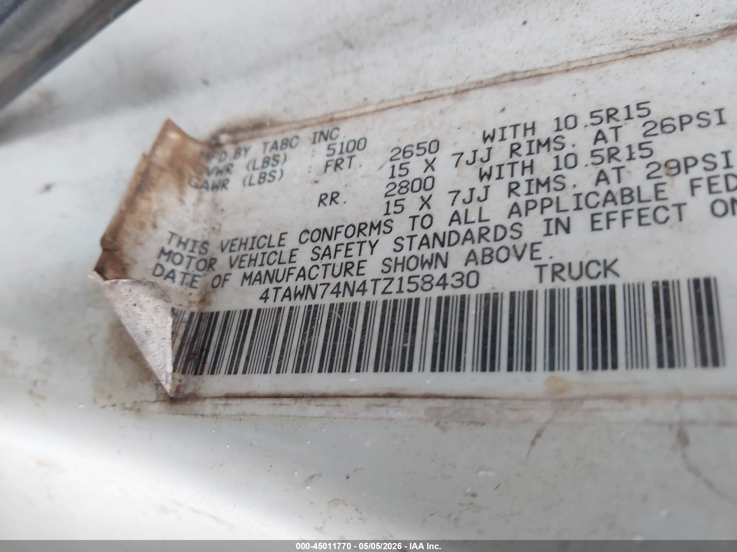 1996 Toyota Tacoma Xtracab Sr5 White vin: 4TAWN74N4TZ158430