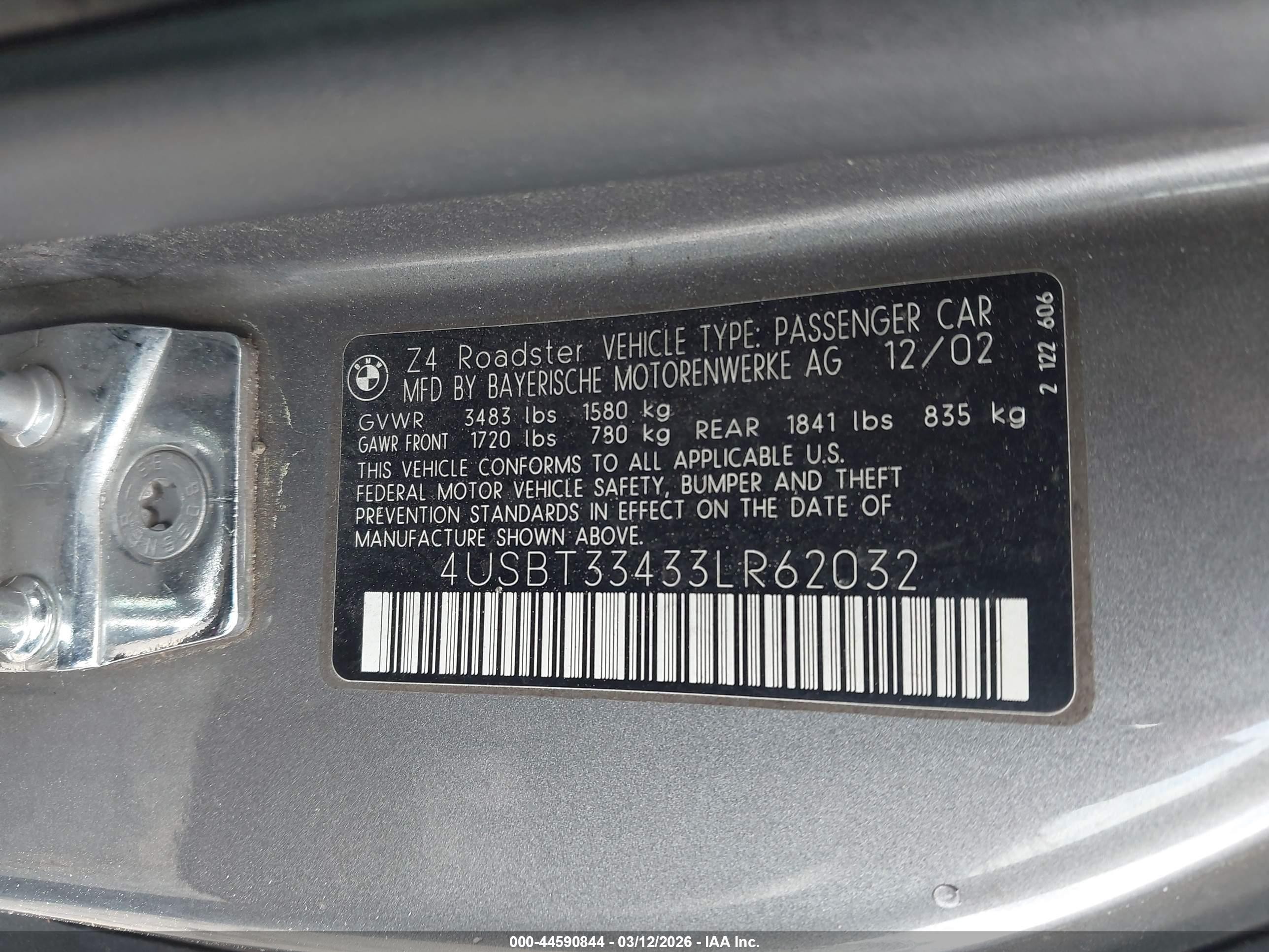 2003 Bmw Z4 2.5i Silver vin: 4USBT33433LR62032