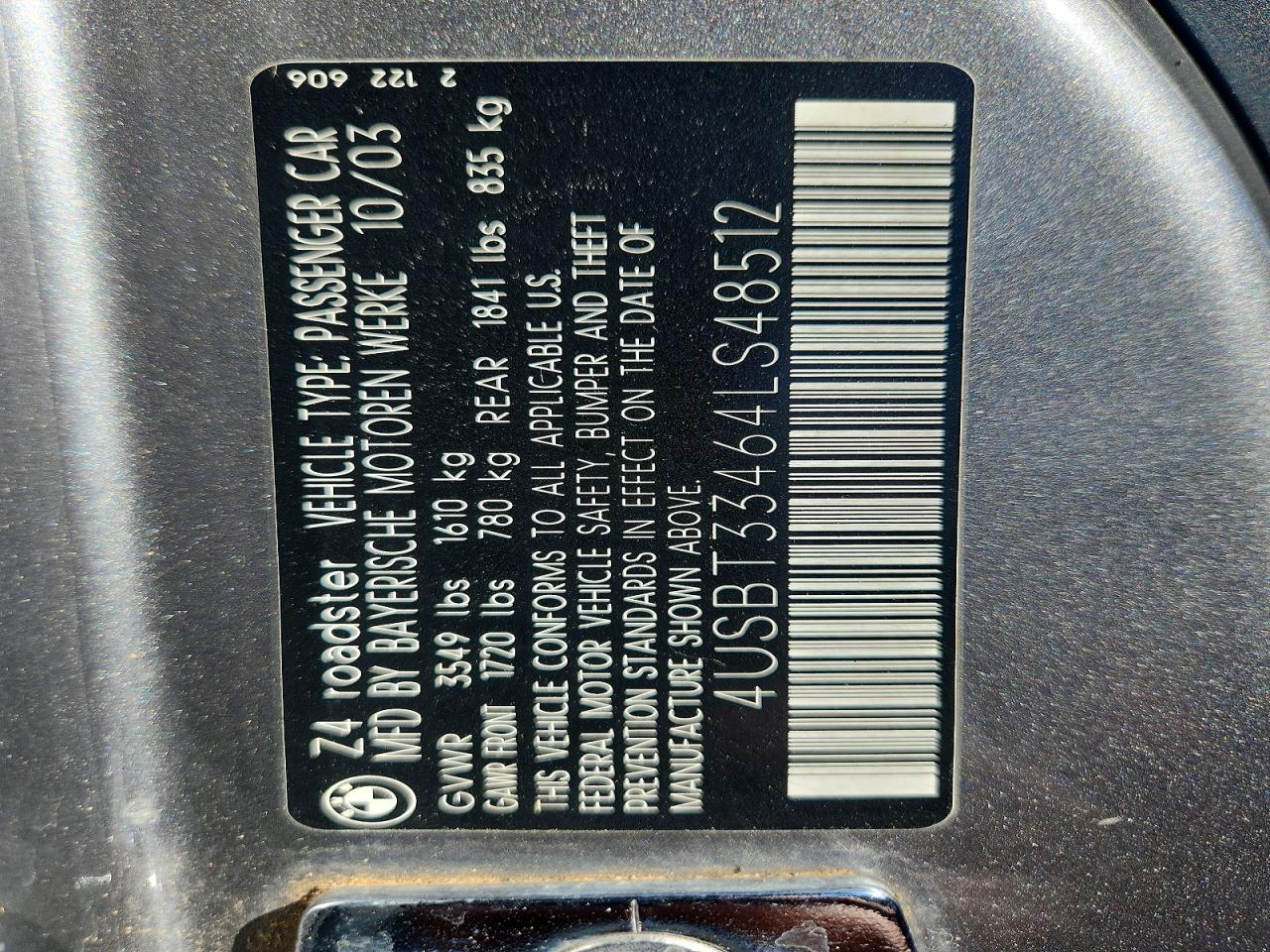 2004 Bmw Z4 2.5 Gray vin: 4USBT33464LS48512