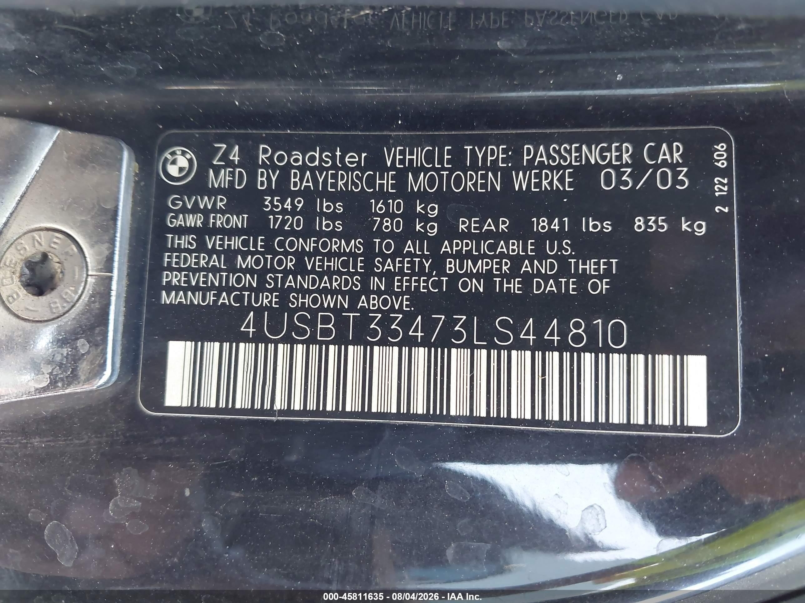 2003 Bmw Z4 2.5i Black vin: 4USBT33473LS44810