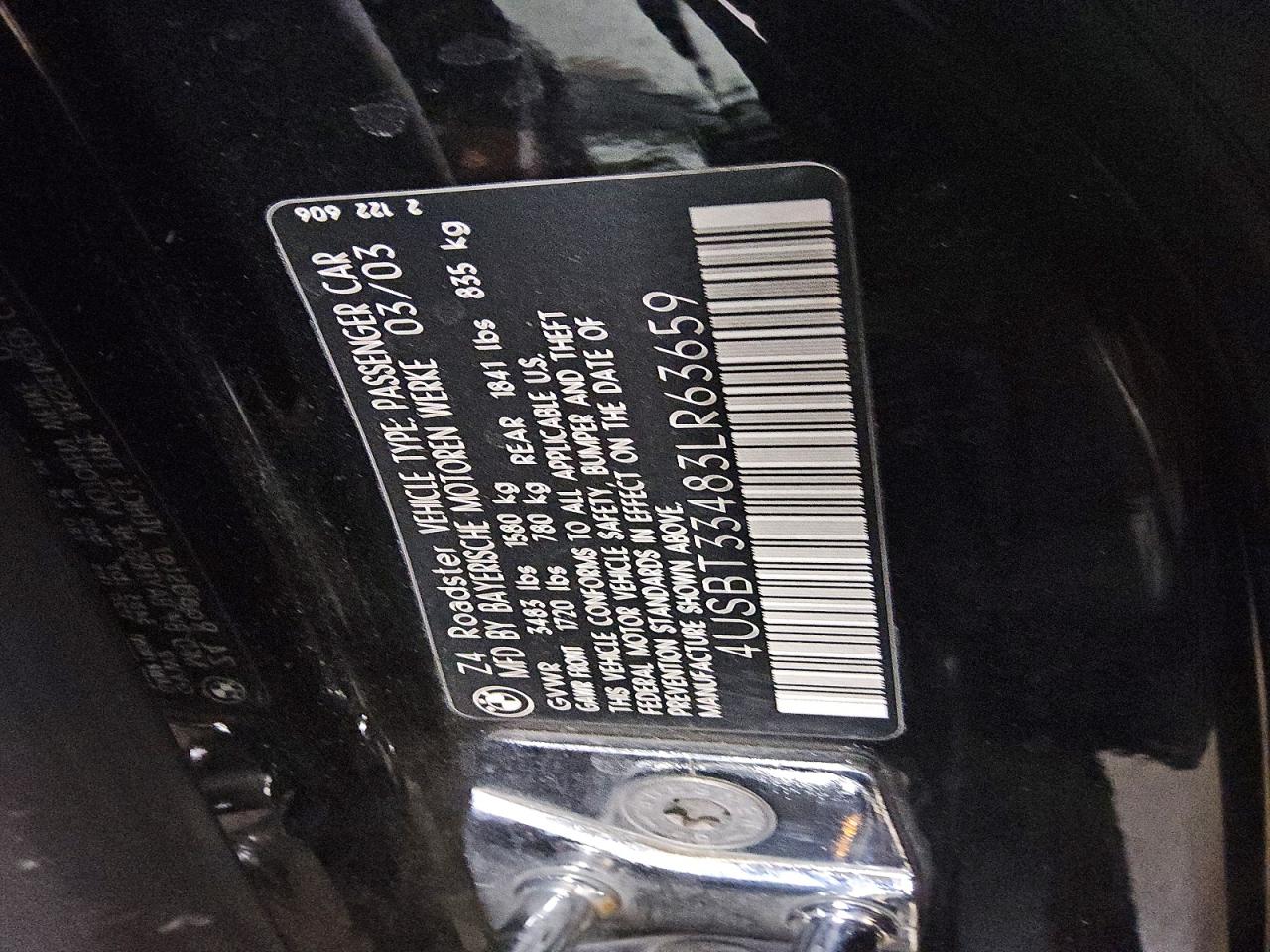 2003 Bmw Z4 2.5 Black vin: 4USBT33483LR63659