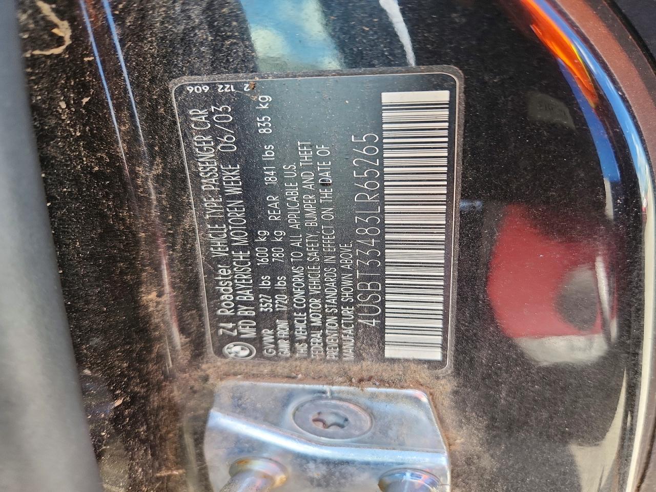 2003 Bmw Z4 2.5 Black vin: 4USBT33483LR65265