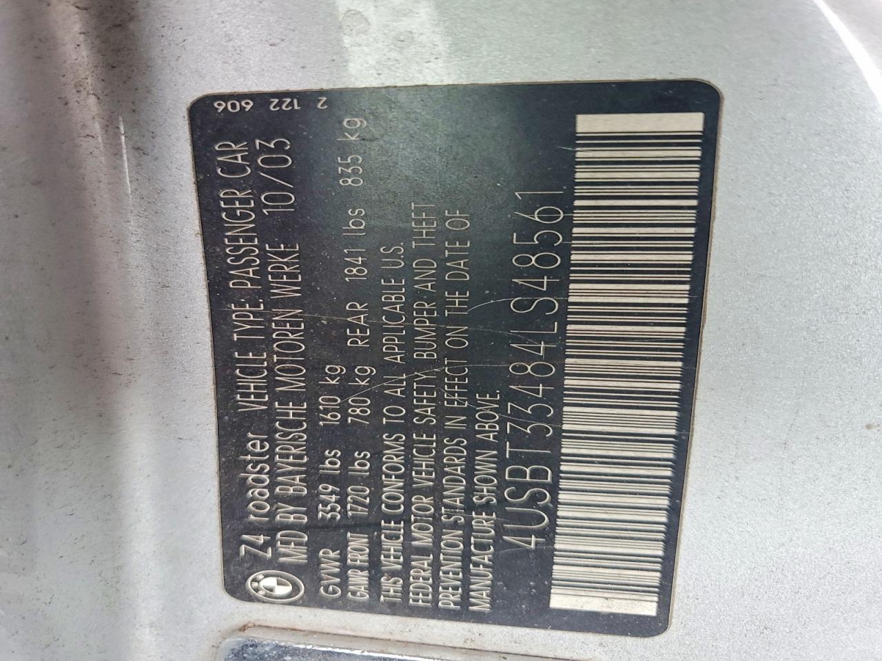 2004 Bmw Z4 2.5 Серебряный vin: 4USBT33484LS48561
