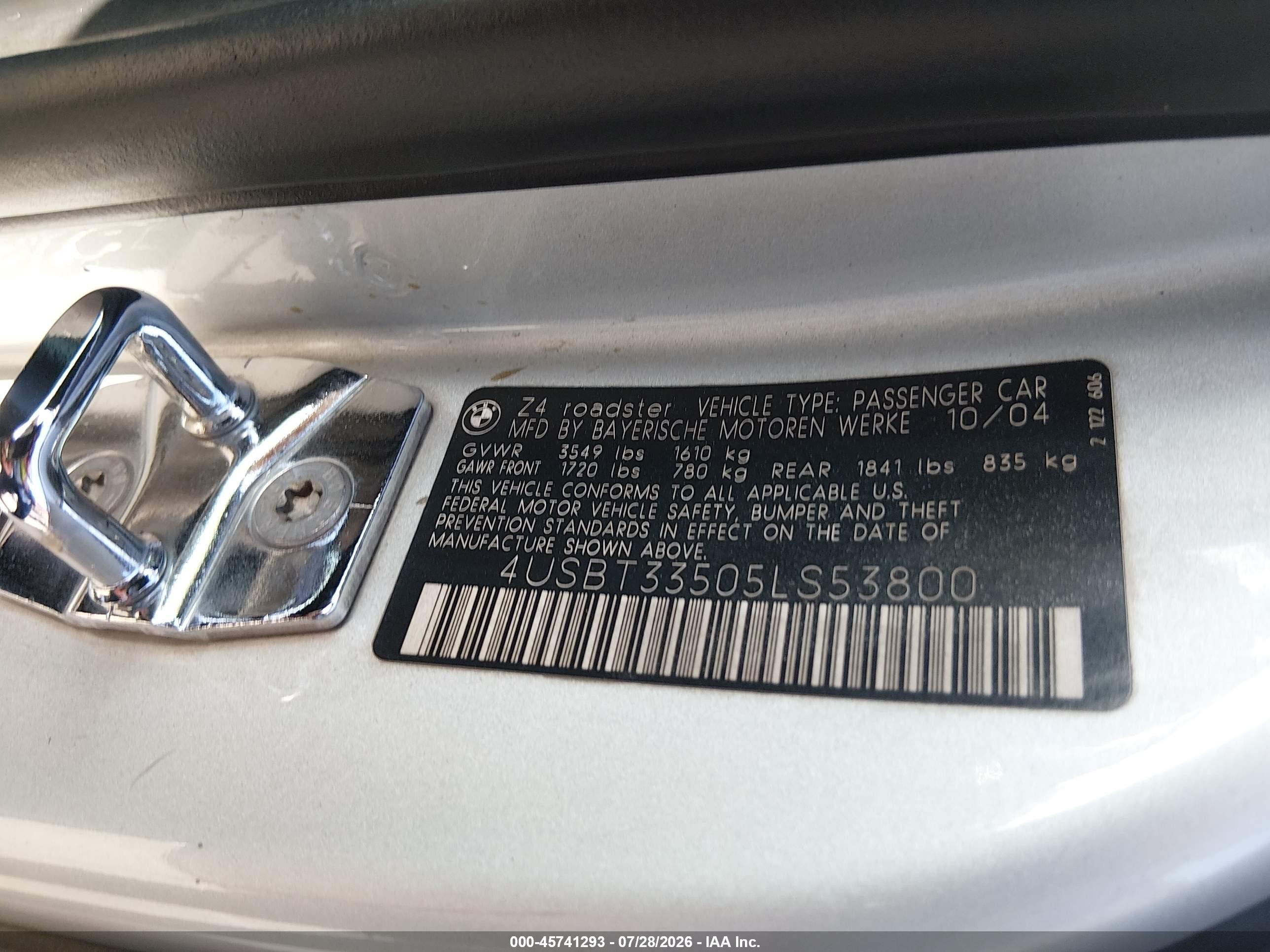 2005 Bmw Z4 2.5i Silver vin: 4USBT33505LS53800
