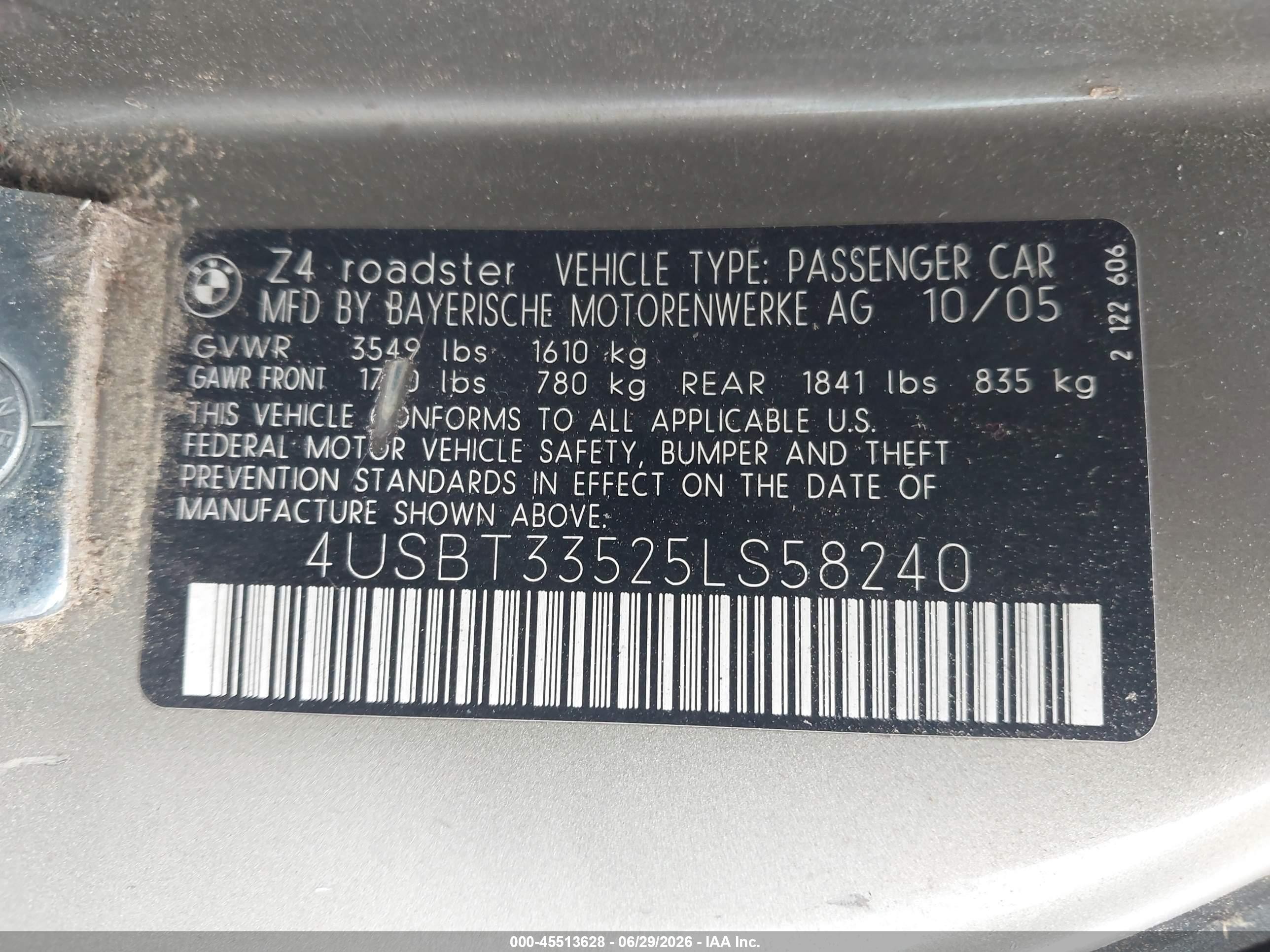 2005 Bmw Z4 2.5i Gold vin: 4USBT33525LS58240