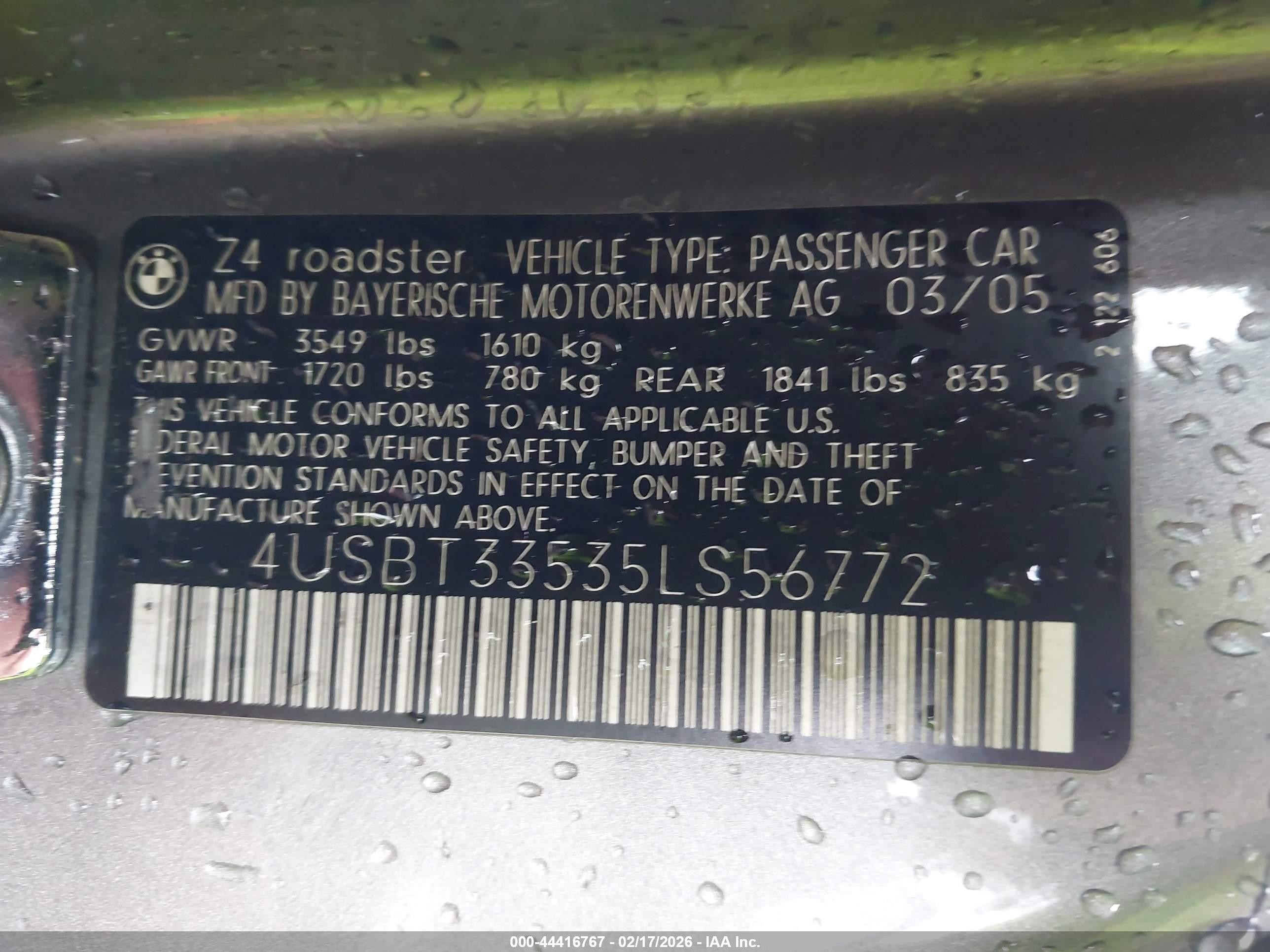 2005 Bmw Z4 2.5i Gray vin: 4USBT33535LS56772