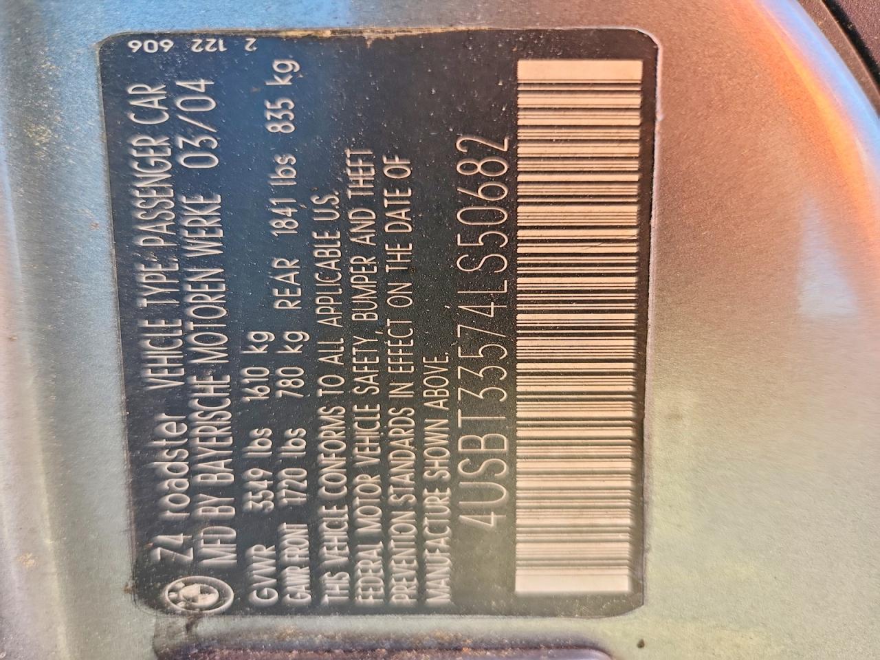 2004 Bmw Z4 2.5 Gray vin: 4USBT33574LS50682