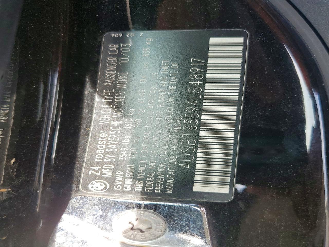 2004 Bmw Z4 2.5 Black vin: 4USBT33594LS48917