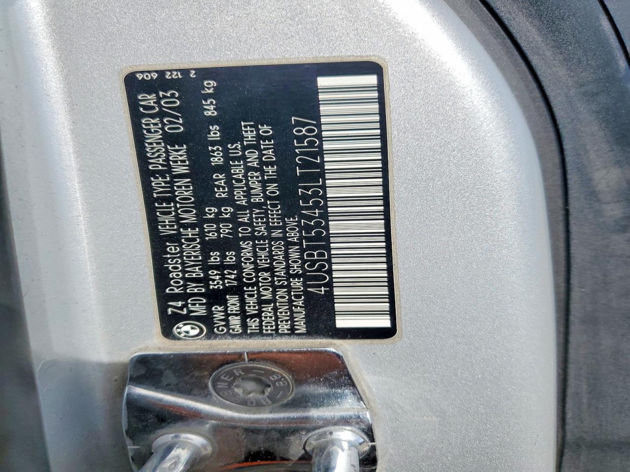 2003 Bmw Z4 3.0 Silver vin: 4USBT53453LT21587