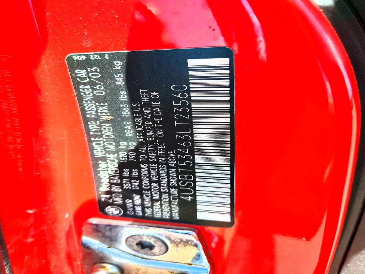 2003 Bmw Z4 3.0 Red vin: 4USBT53463LT23560