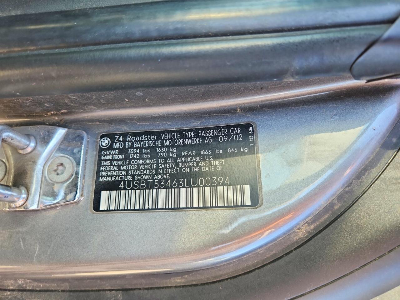 2003 Bmw Z4 3.0 Gray vin: 4USBT53463LU00394