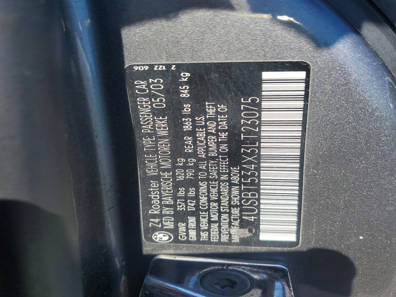 2003 Bmw Z4 3.0 Gray vin: 4USBT534X3LT23075