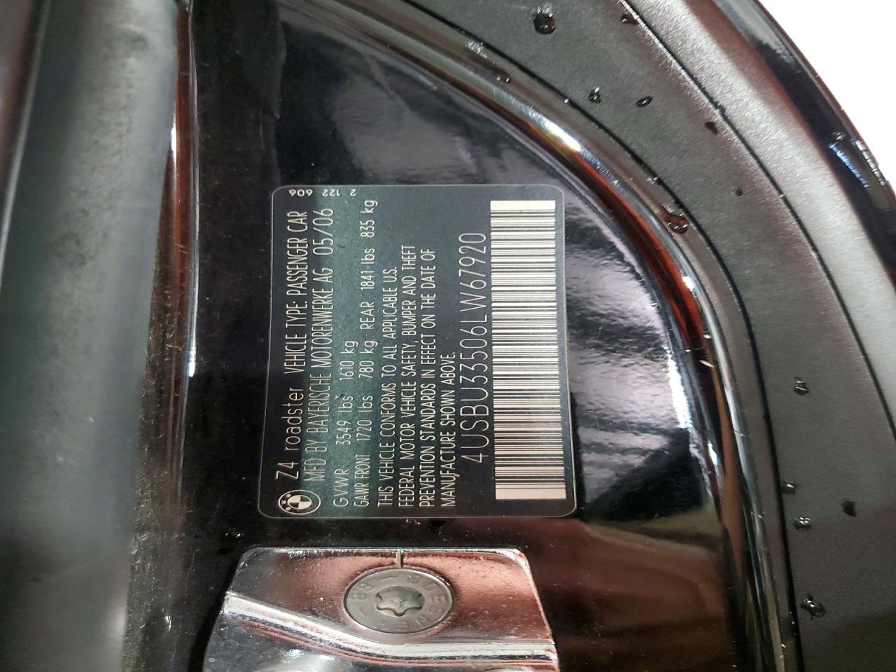 2006 Bmw Z4 3.0 Черный vin: 4USBU33506LW67920