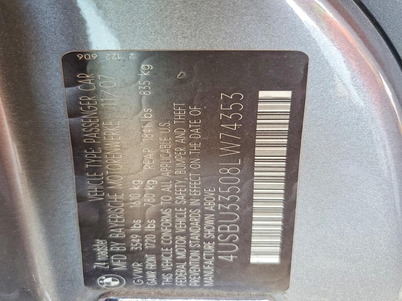 2008 Bmw Z4 3.0 Gray vin: 4USBU33508LW74353