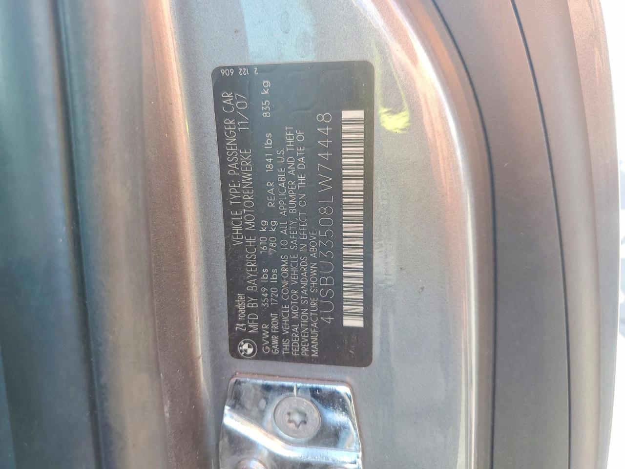 2008 Bmw Z4 Gray vin: 4USBU33508LW74448