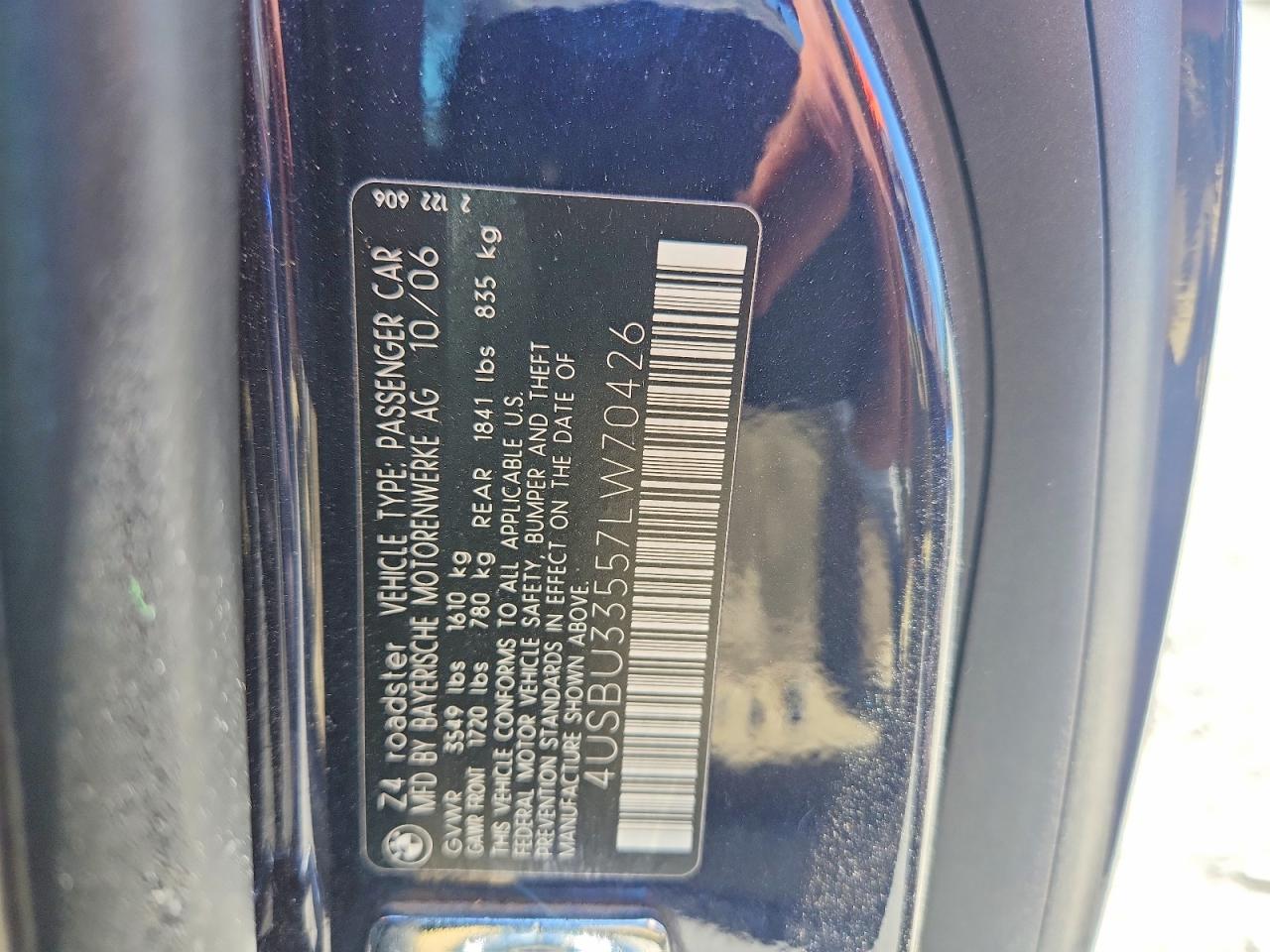 2007 Bmw Z4 3.0 Blue vin: 4USBU33557LW70426