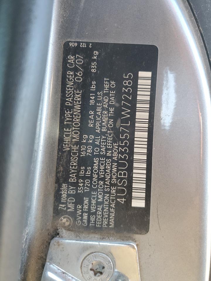 2007 Bmw Z4 3.0 Серебряный vin: 4USBU33557LW72385