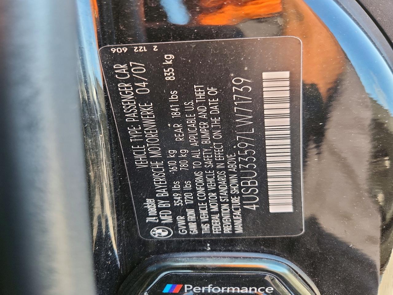 2007 Bmw Z4 3.0 Black vin: 4USBU33597LW71739