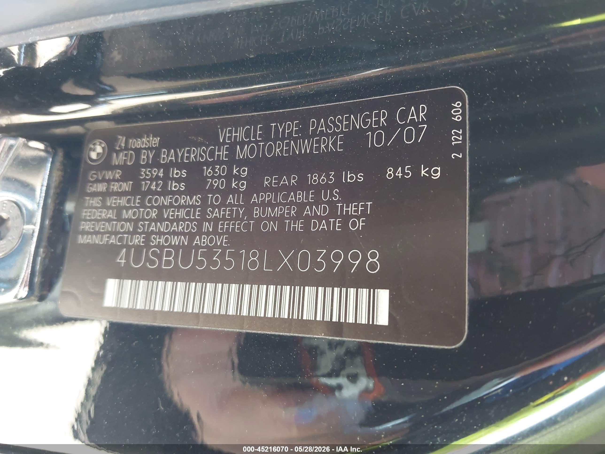 2008 Bmw Z4 3.0si Black vin: 4USBU53518LX03998