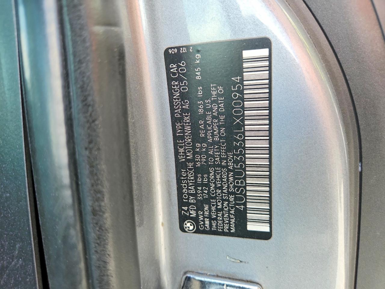 2006 Bmw Z4 3.0si Blue vin: 4USBU53536LX00954