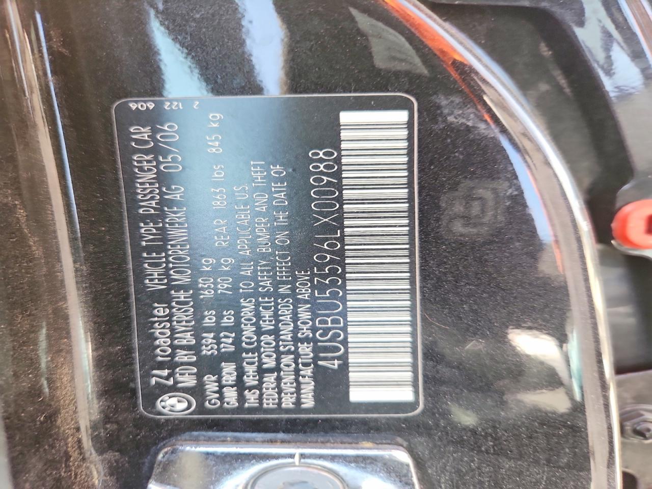 2006 Bmw Z4 3.0si Black vin: 4USBU53596LX00988