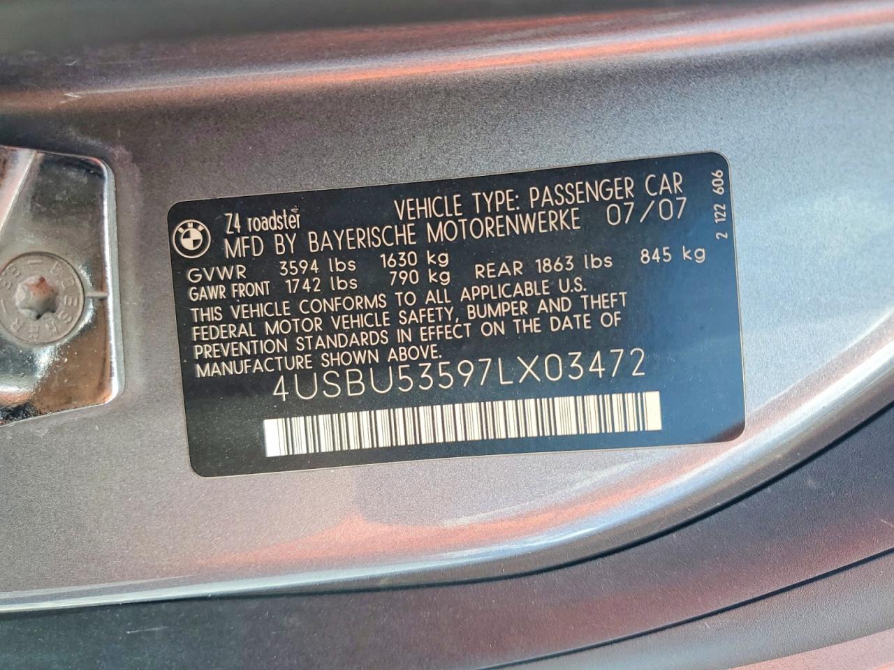 2007 Bmw Z4 3.0si Silver vin: 4USBU53597LX03472