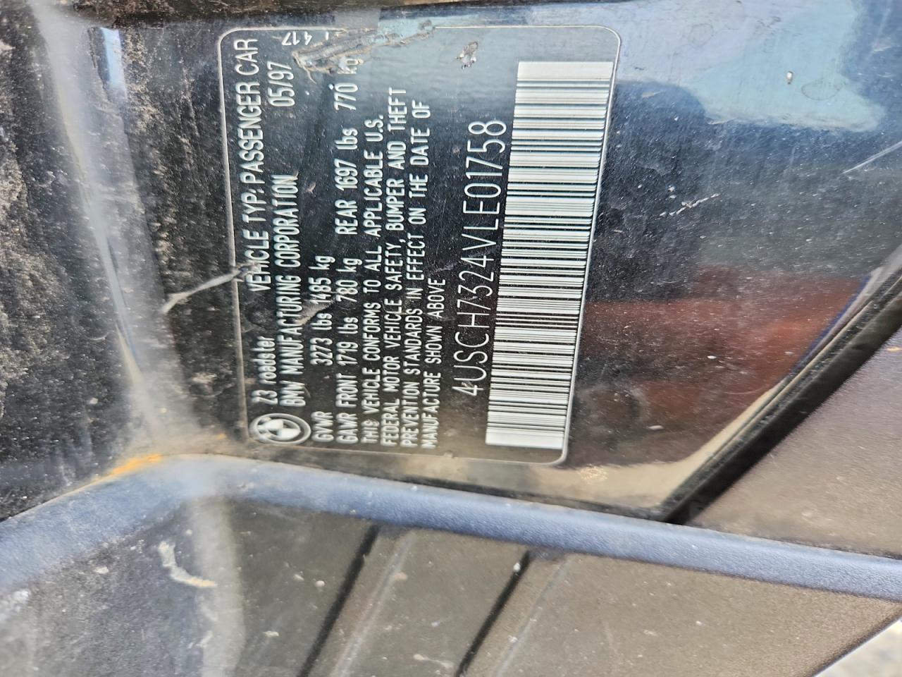 1997 Bmw Z3 1.9 Черный vin: 4USCH7324VLE01758