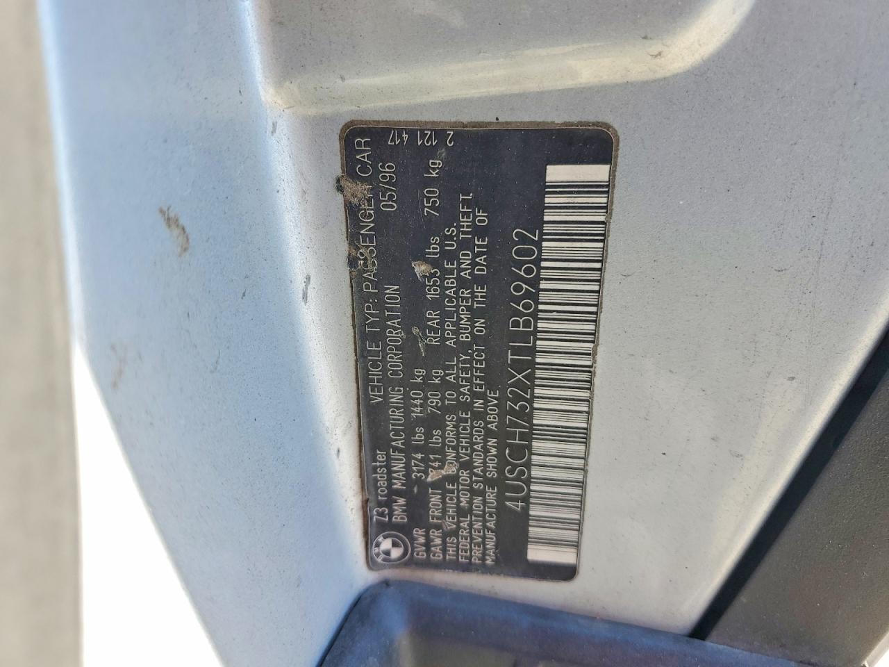 1996 Bmw Z3 1.9 Silver vin: 4USCH732XTLB69602