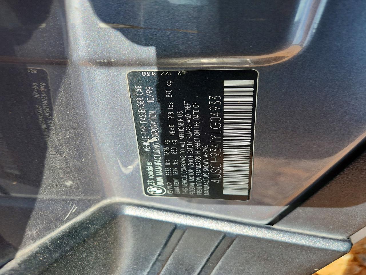 2000 Bmw Z3 2.3 Серый vin: 4USCH9341YLG04933