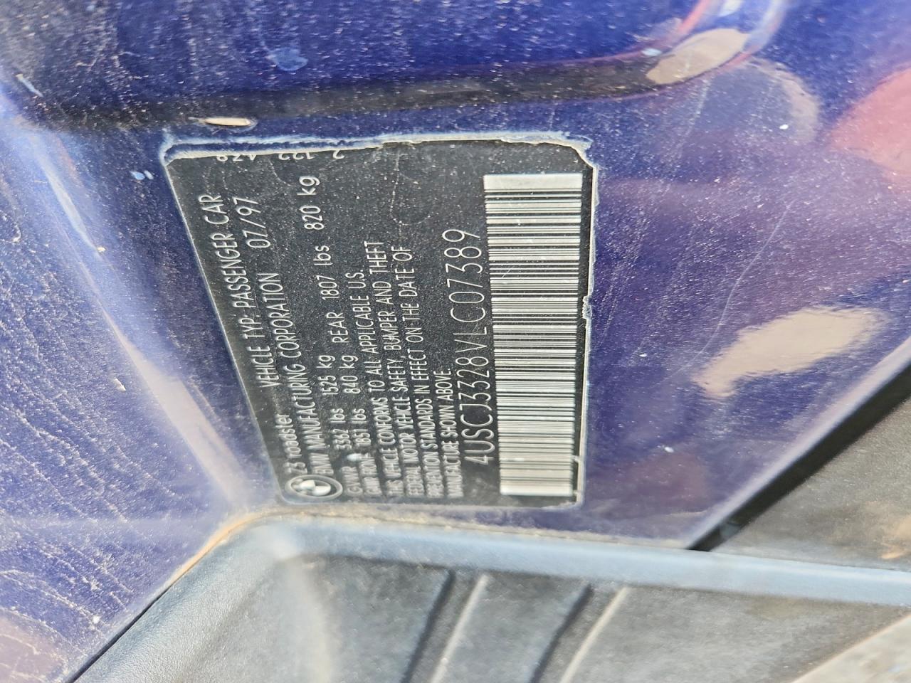 1997 Bmw Z3 2.8 Blue vin: 4USCJ3328VLC07389