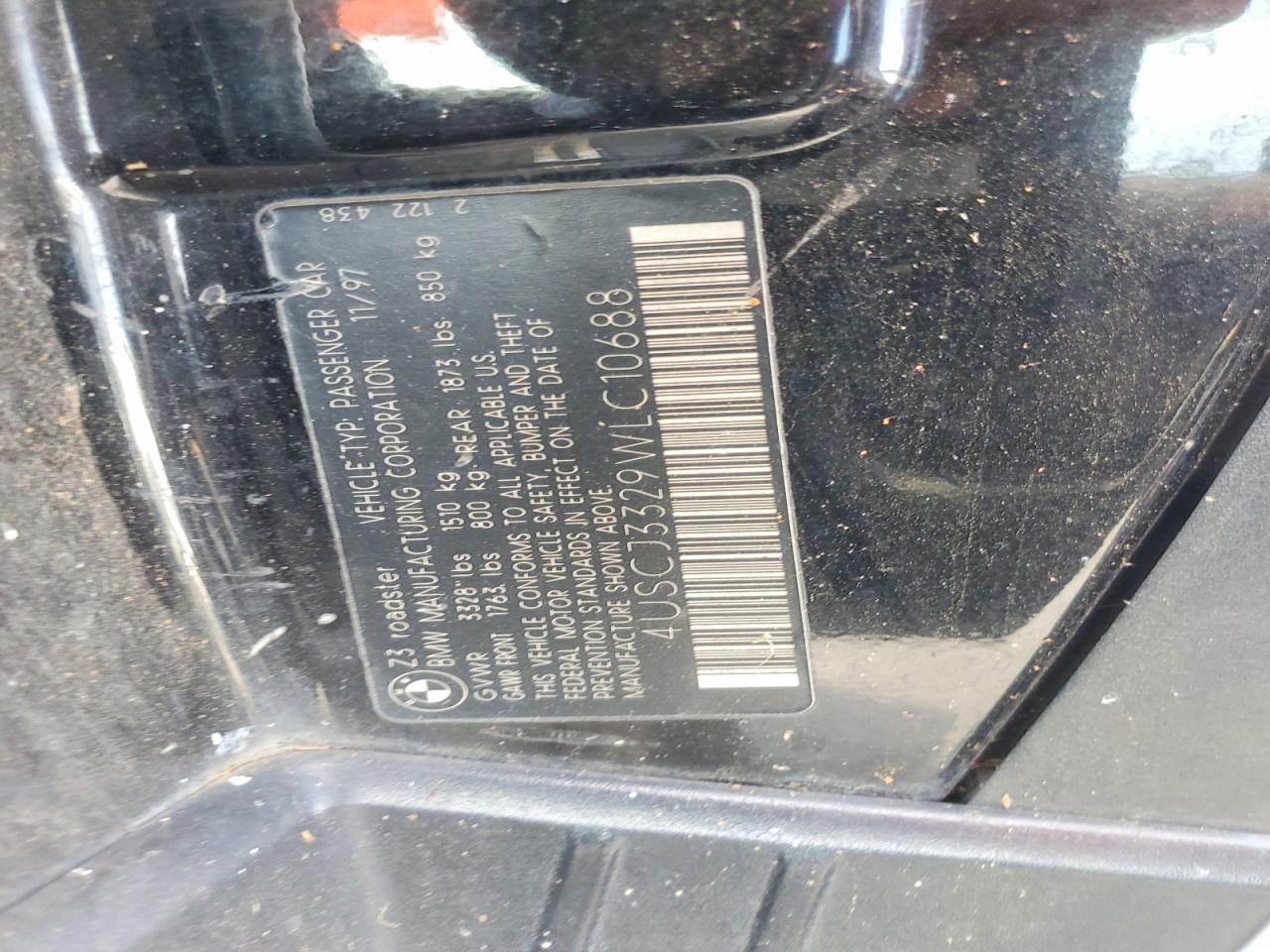 1998 Bmw Z3 2.8 Black vin: 4USCJ3329WLC10688