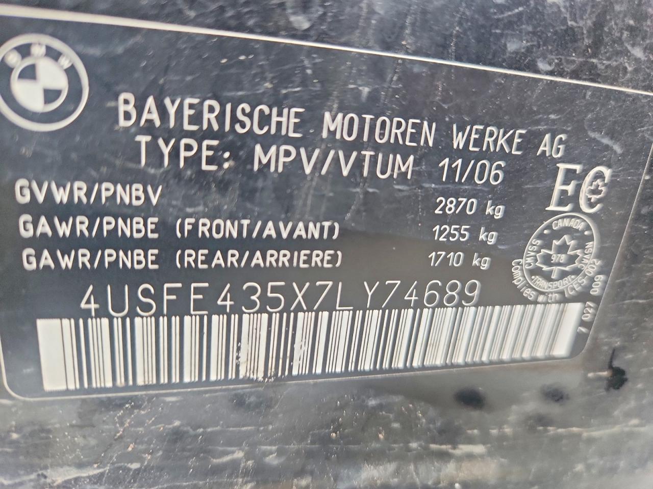 2007 Bmw X5 3.0i Black vin: 4USFE435X7LY74689