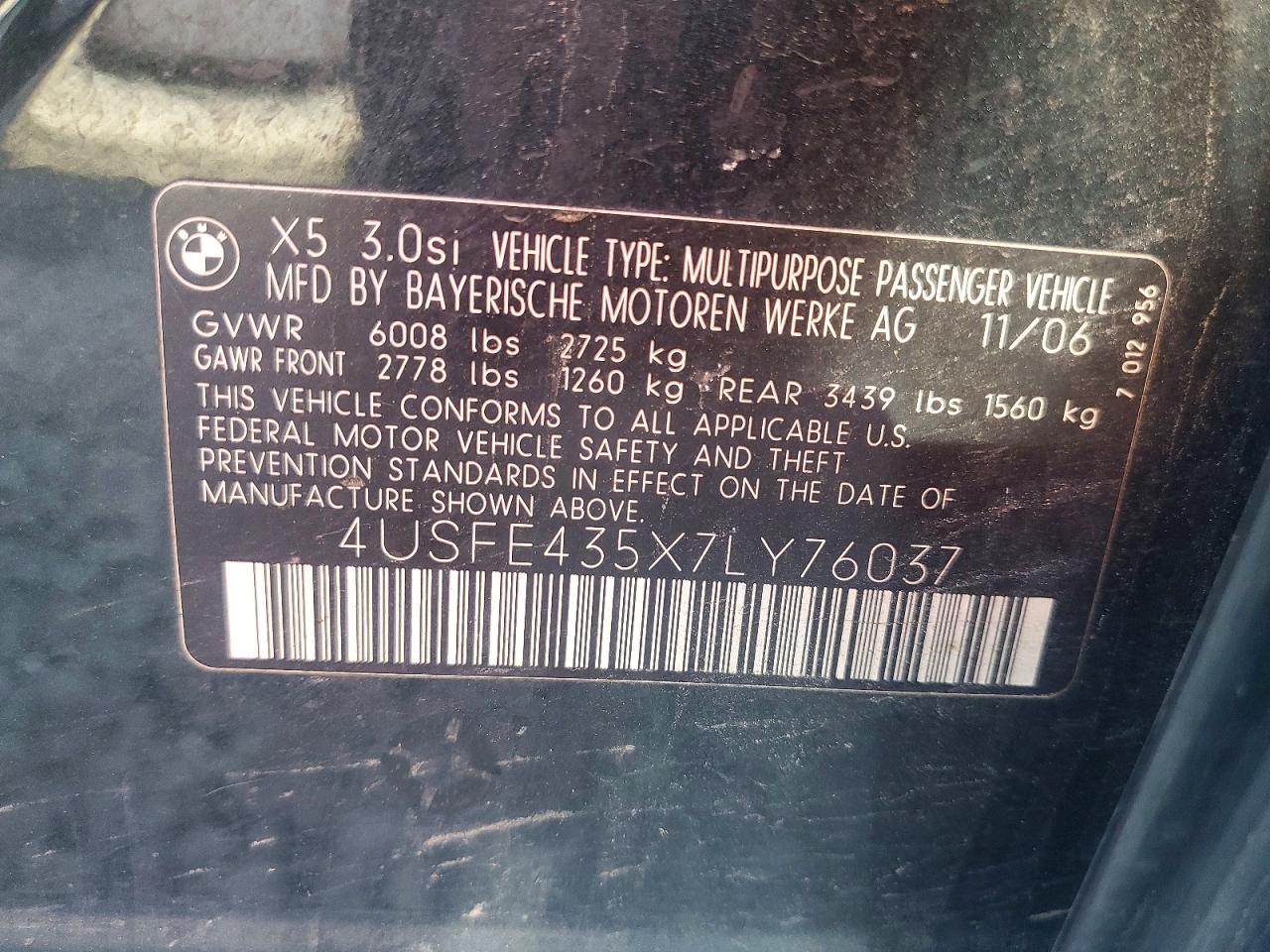2008 Bmw X5 3.0i Бирюзовый vin: 4USFE435X7LY76037