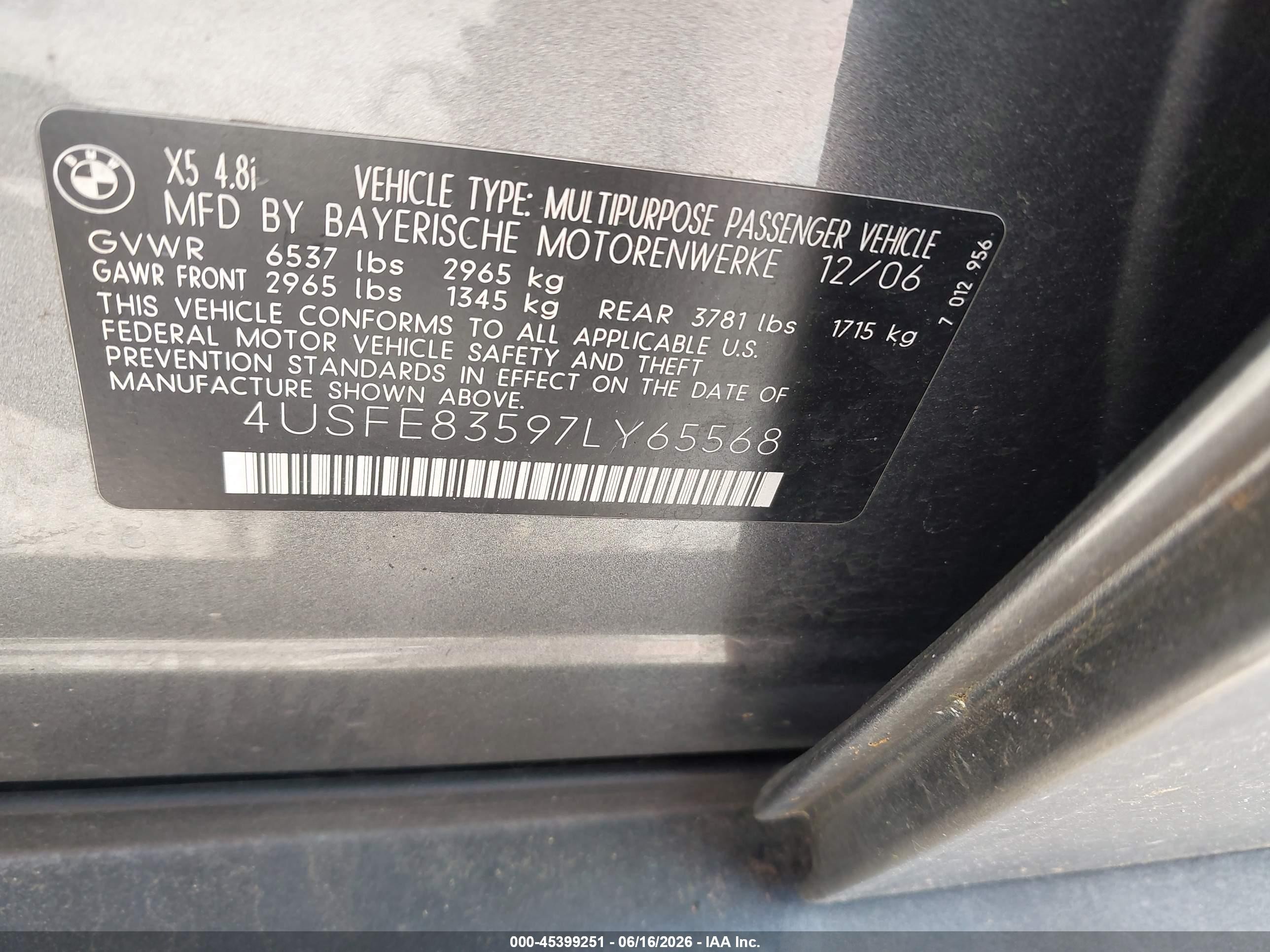 2007 Bmw X5 4.8i Silver vin: 4USFE83597LY65568