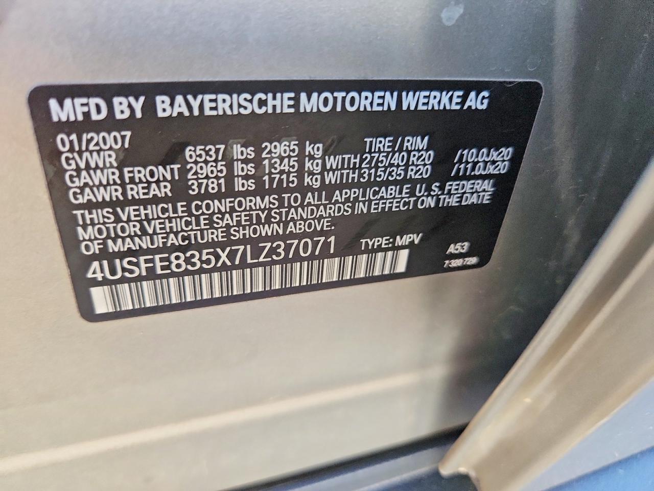 2007 Bmw X5 4.8i Beige vin: 4USFE835X7LZ37071