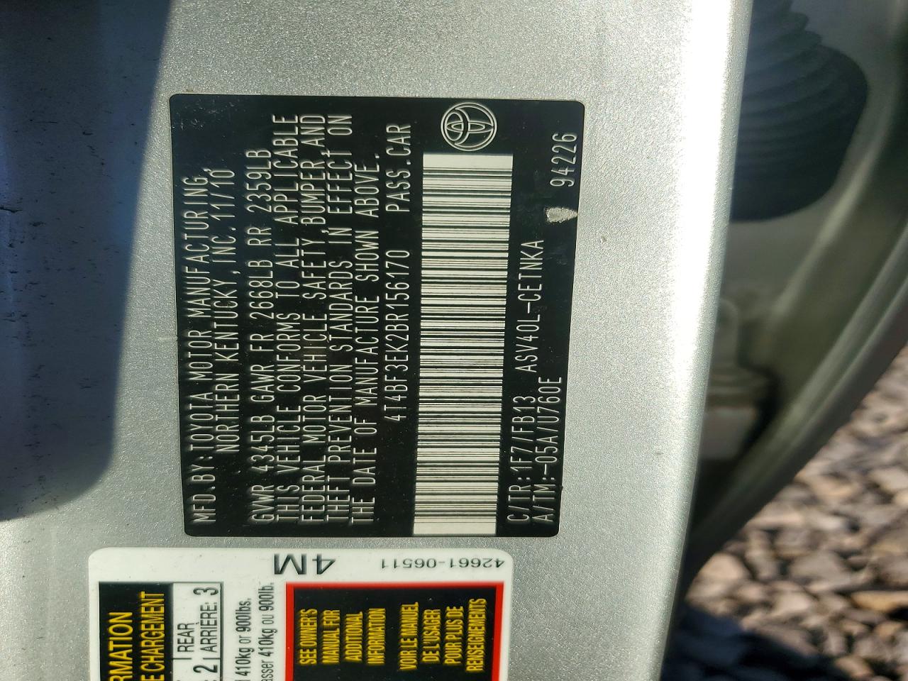 2011 Toyota Camry Le Серебряный vin: 4T4BF3EK2BR156170