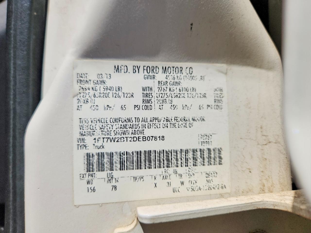 2013 Ford F250 Super Duty White vin: 1FT7W2BT2DEB07818