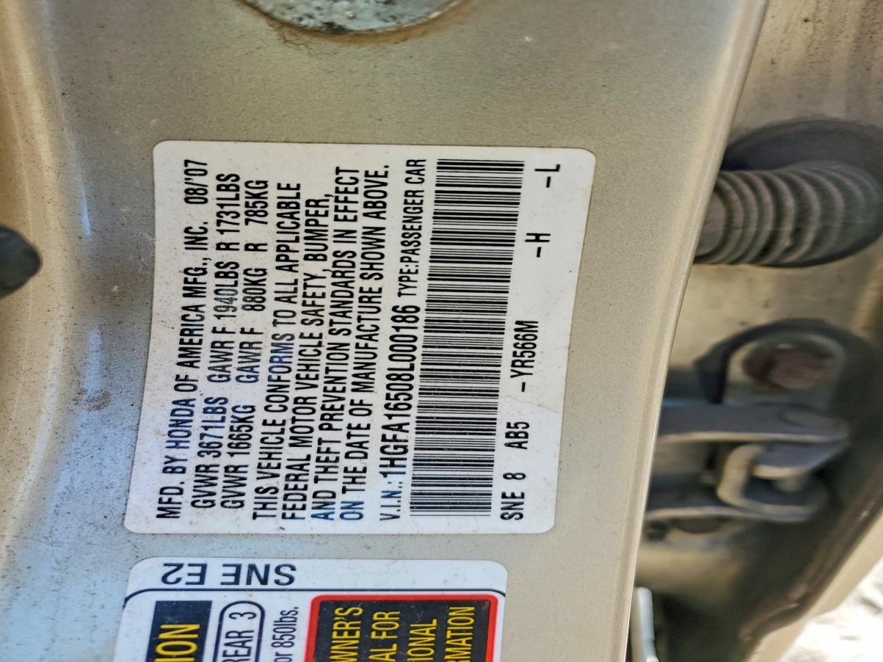 2008 Honda Civic Lx Gold vin: 1HGFA16508L000186