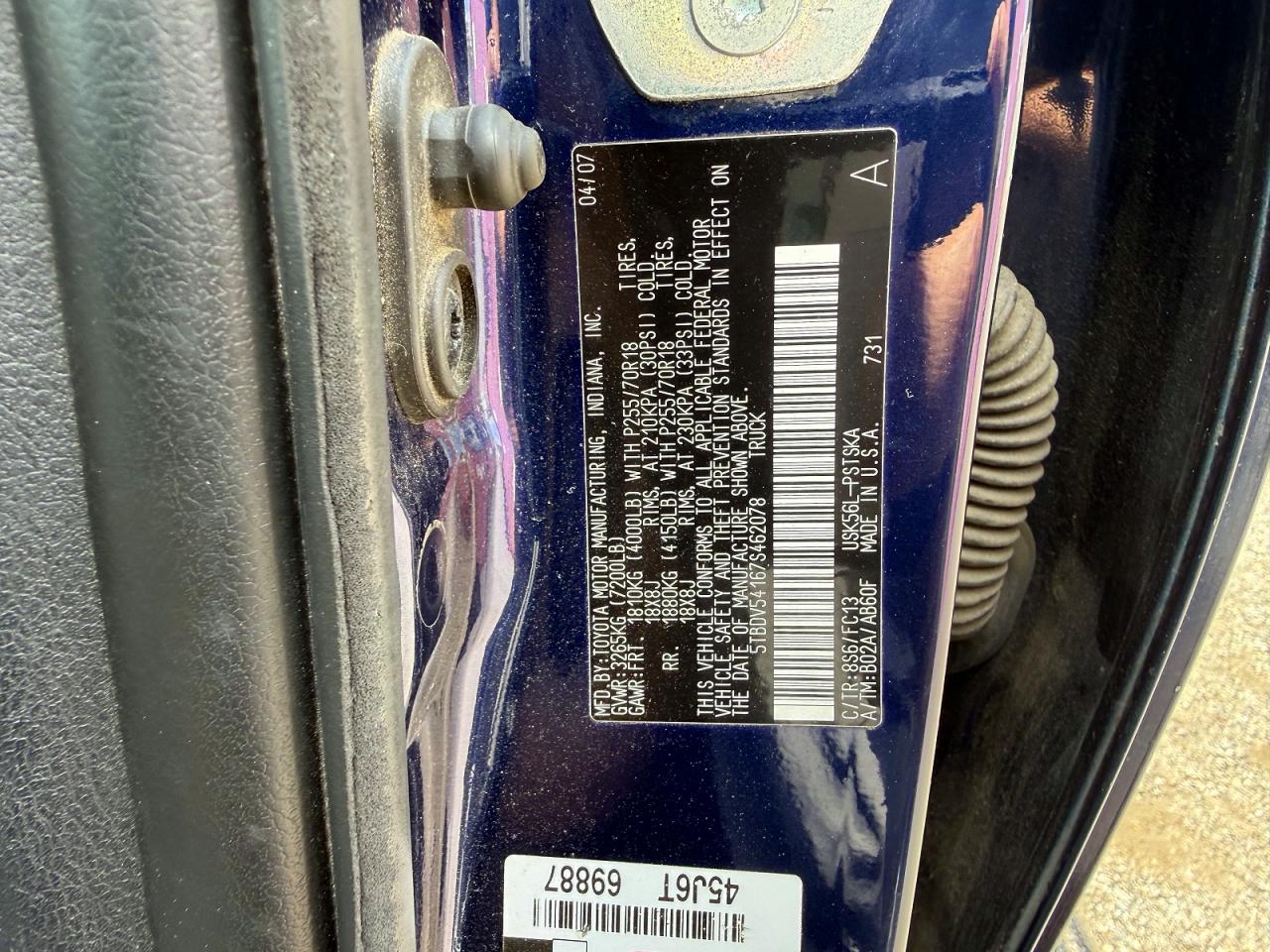 2007 Toyota Tundra Crewmax Sr5 Blue vin: 5TBDV54167S462078