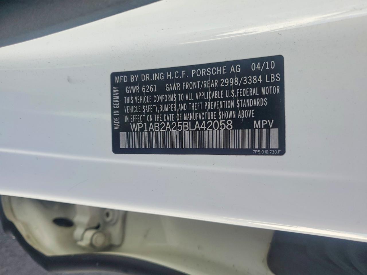 2011 Porsche Cayenne S White vin: WP1AB2A25BLA42058
