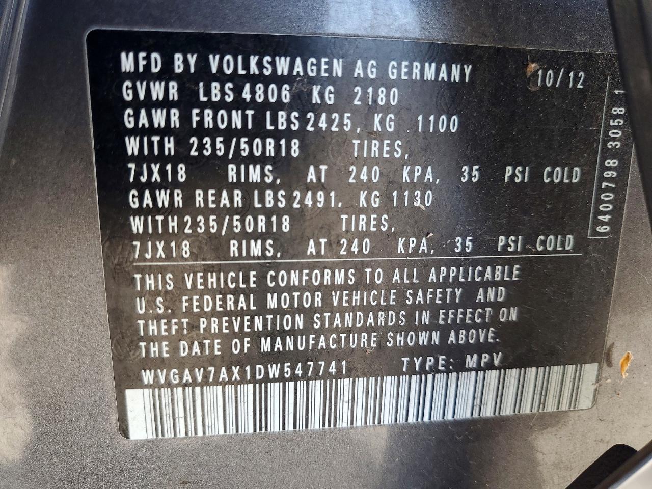 2013 Volkswagen Tiguan S Серый vin: WVGAV7AX1DW547741