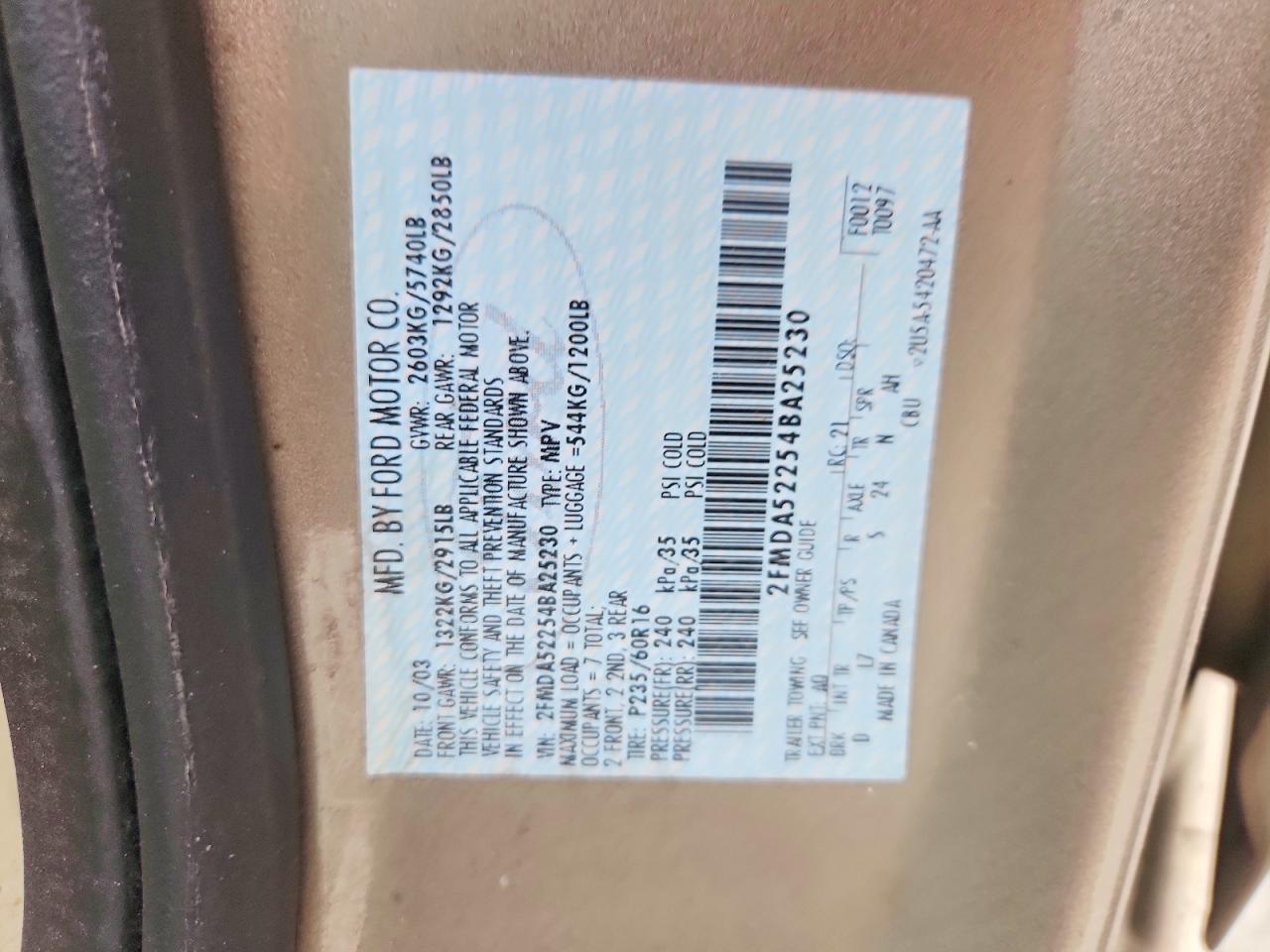 2004 Ford Freestar Sel Золотой vin: 2FMDA52254BA25230
