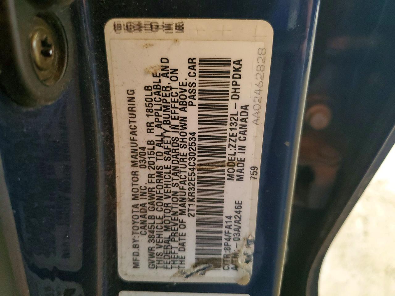2004 Toyota Corolla Matrix Xr Blue vin: 2T1KR32E54C302534