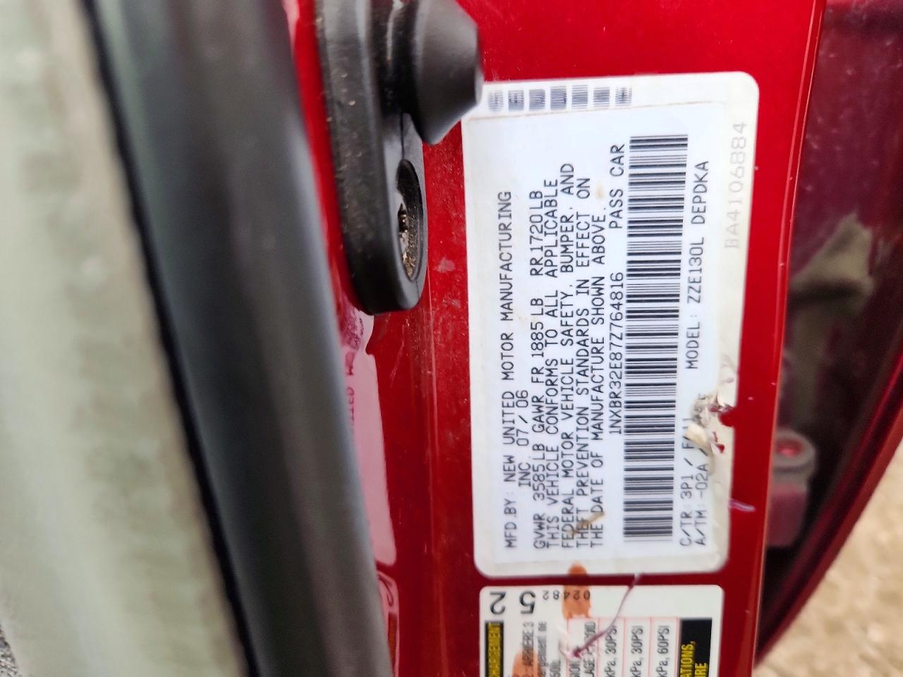 2007 Toyota Corolla Ce Red vin: 1NXBR32E87Z764816
